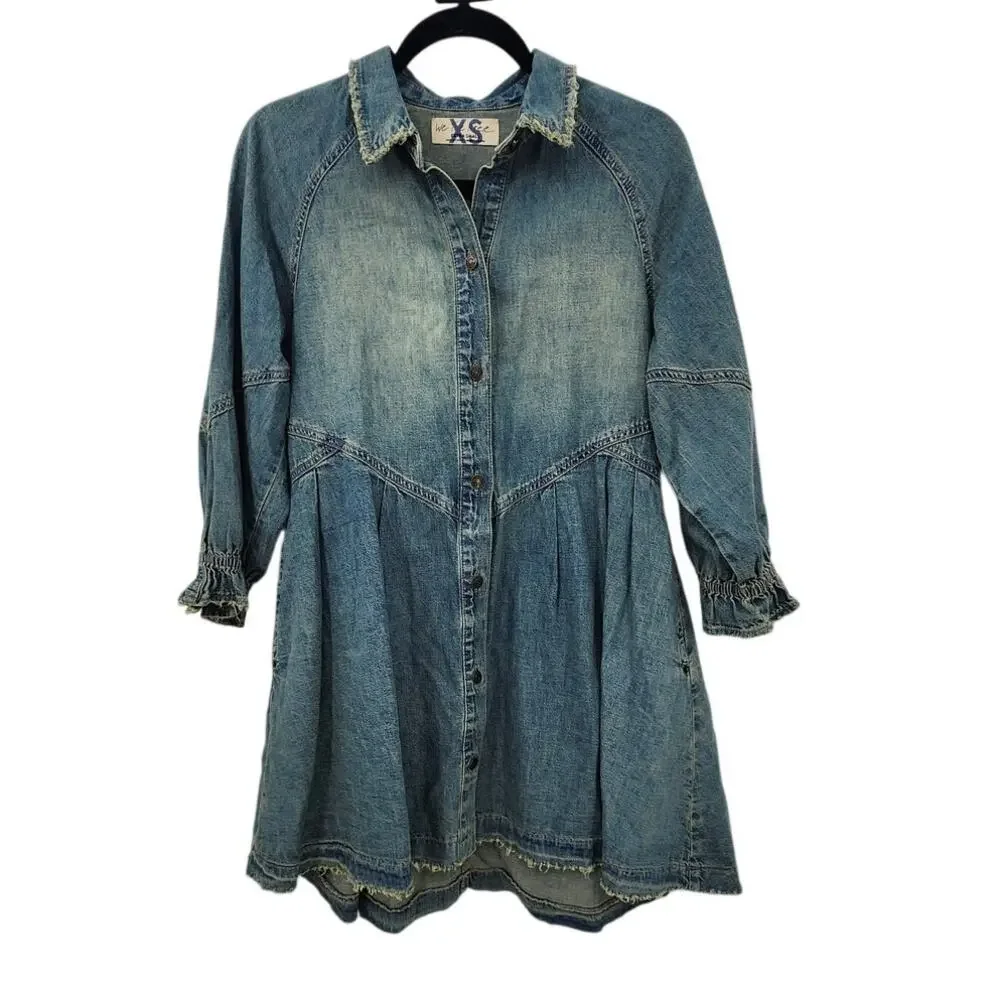 We The Free Free People Distressed Hannah‎ Mini Dress Size XS Oversized